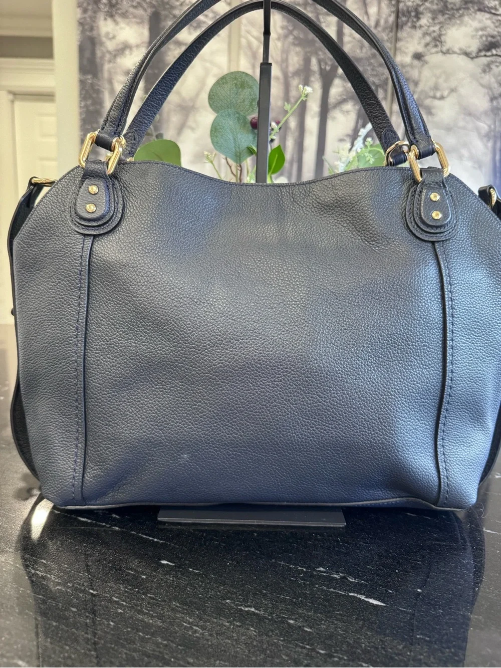 💙Coach Edie 31 Pebbled Leather Shoulder Bag Navy Blue Gold Hardware Crossbody